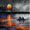 Gallery value USD18900 FISHING ON THE LAKE  - PALETTE KNIFE Oil Painting On Canvas By Leonid Afremov