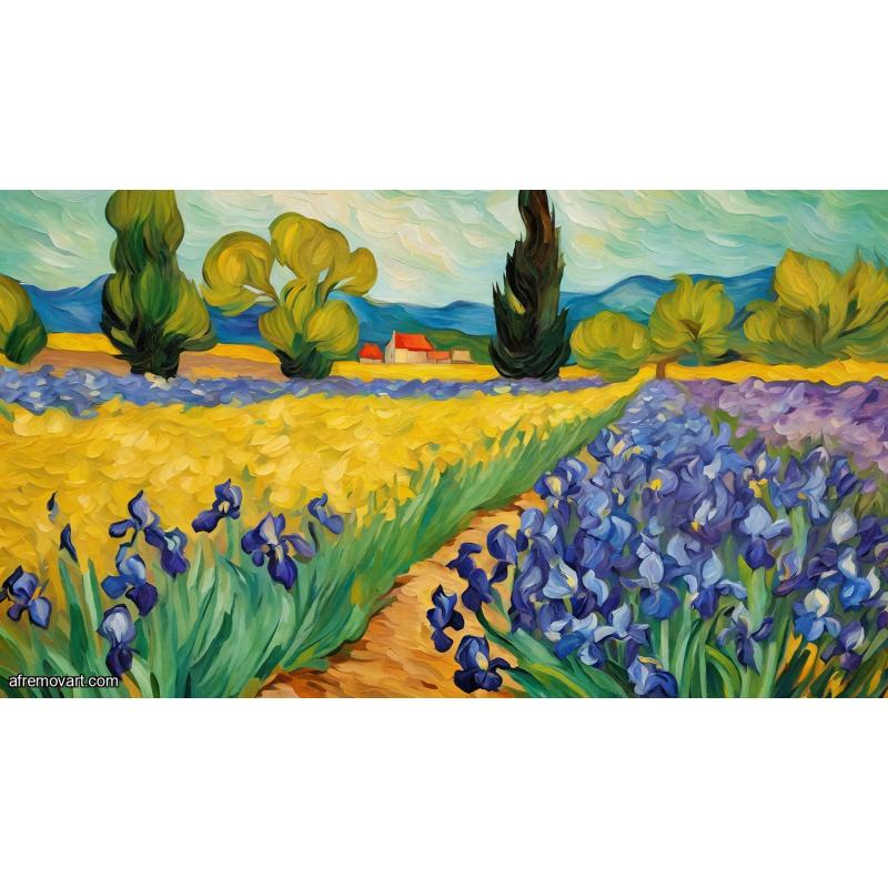 Gallery value USD8900 IRISES FIELD - PALETTE KNIFE Oil Painting On Canvas By Leonid Afremov