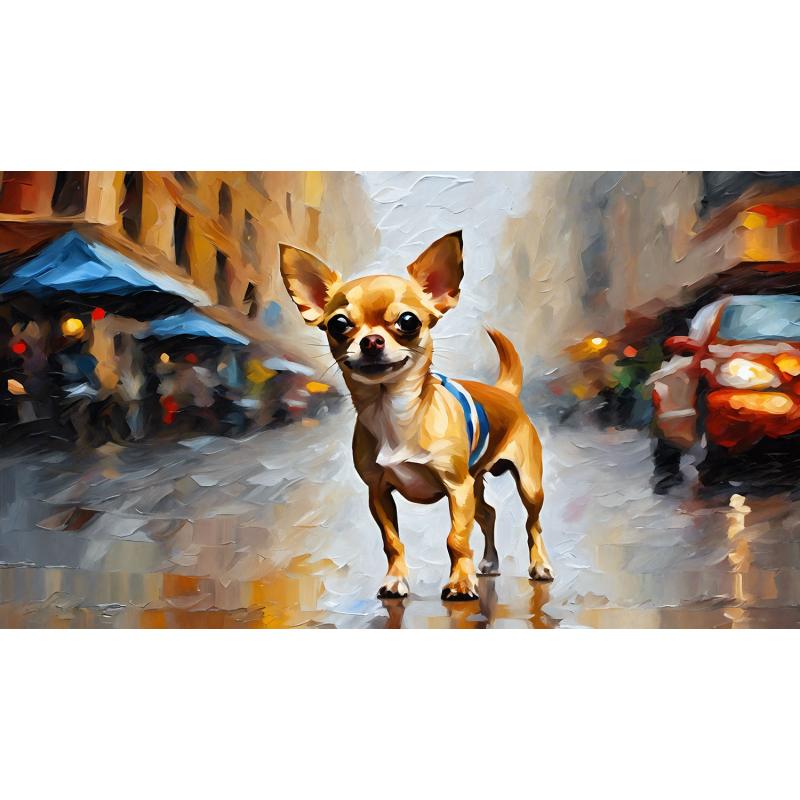 Gallery value USD17100 CHIHUAHUA SWAGGER - PALETTE KNIFE Oil Painting On Canvas By Leonid Afremov