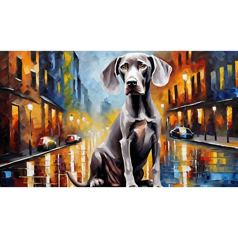 Gallery value USD9100 WEIMARANER ELEGANCE - PALETTE KNIFE Oil Painting On Canvas By Leonid Afremov