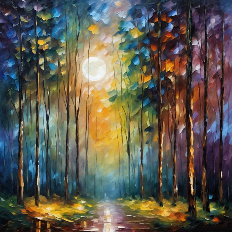 Gallery value USD14200 MOONLIT GROVE - PALETTE KNIFE Oil Painting On Canvas By Leonid Afremov