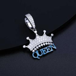 Glow In The Dark 925 Sterling Silver VVS Moissanite Diamond Iced Out Letter Queen Crown Pendant For Men Women