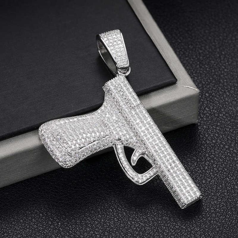 Iced Out Moissanite Pistol Gun Pendant 925 Sterling Silver VVS Lab Diamond