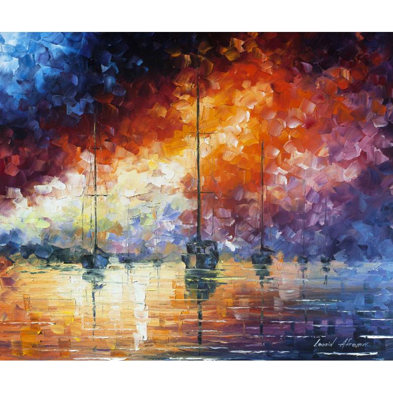 Gallery value USD13100 DRAMATIC SUNRISE - PALETTE KNIFE Oil Painting On Canvas By Leonid Afremov