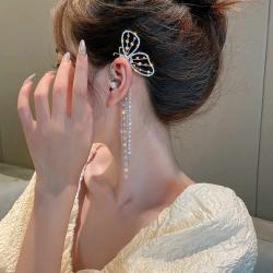 Butterfly pearl long tassel zircon cuff earring rhinestone crystal clip on earring jewelry 1pc