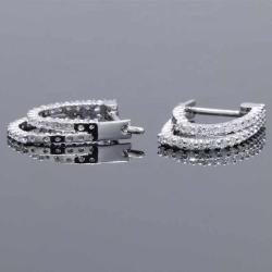 White gold moissanite diamond 14k solid gold hoop earrings