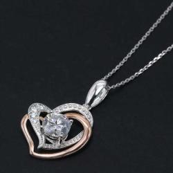 Custom New Design Engagement Wedding Heart Shaped White Gold and Rose Jewelry Round Cut 2CT Diamond Moissanite Pendant Necklace