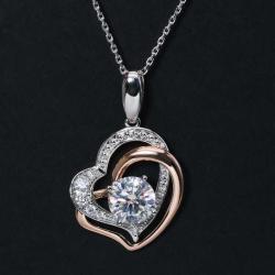 Custom New Design Engagement Wedding Heart Shaped White Gold and Rose Jewelry Round Cut 2CT Diamond Moissanite Pendant Necklace