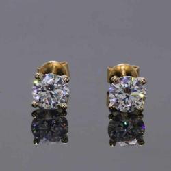 Fine jewelry  GRA certificate 1ct x 2 round moissanite diamond simple 4 claws 18K yellow gold stud earrings for women