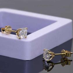 Fine jewelry  GRA certificate 1ct x 2 round moissanite diamond simple 4 claws 18K yellow gold stud earrings for women