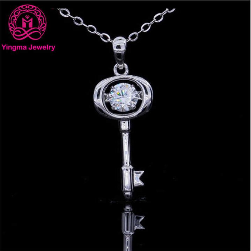 silver 925 moissanite diamond past test 0.5 carat moissanite key pendant necklace