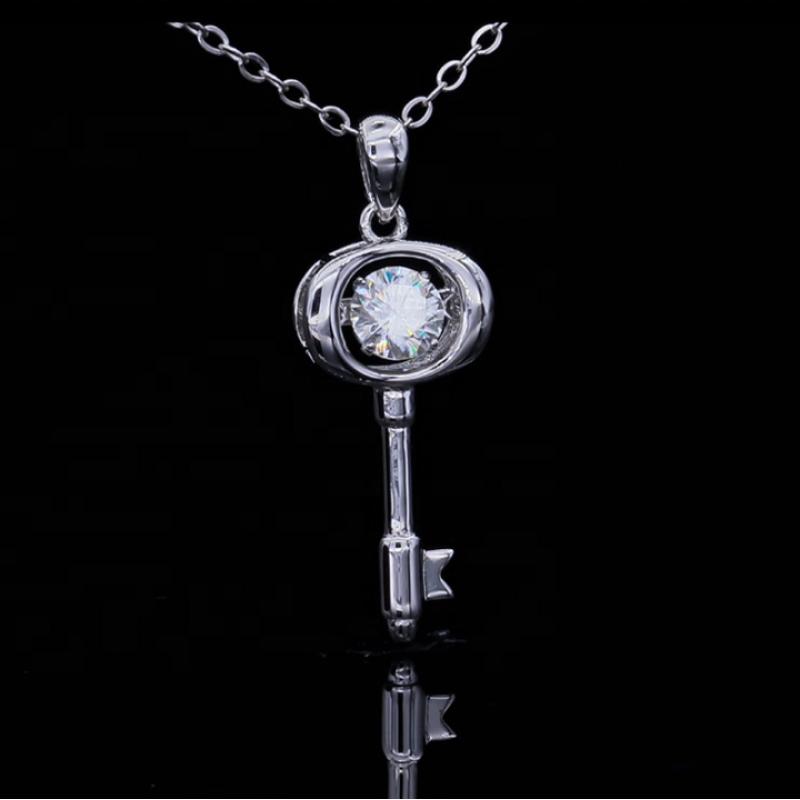 silver 925 moissanite diamond past test 0.5 carat moissanite key pendant necklace