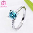 Fancy blue moissanite diamond ring  round cut  6.5mm 1ct moissanite wedding ring women's moissanite ring engagement