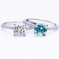 Fancy blue moissanite diamond ring  round cut  6.5mm 1ct moissanite wedding ring women's moissanite ring engagement