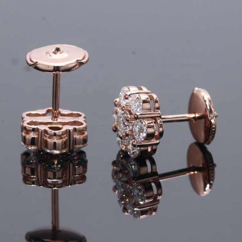 Beautiful studs earring for women 14k rose gold shinning round white moissanite diamond earings for women