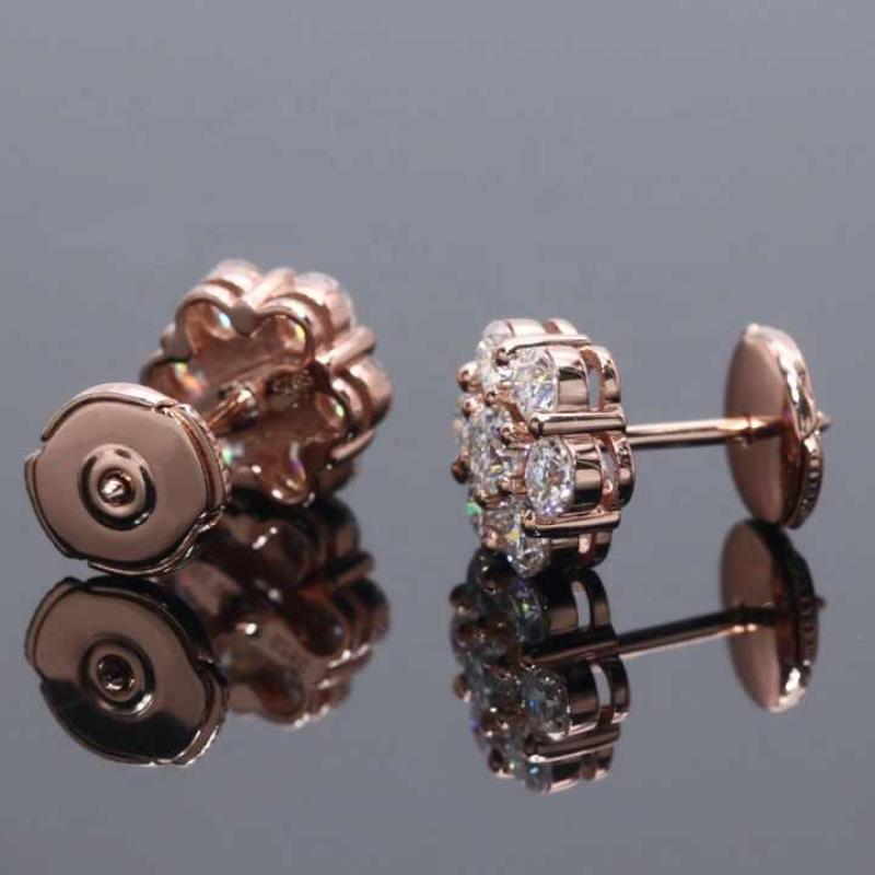 Beautiful studs earring for women 14k rose gold shinning round white moissanite diamond earings for women