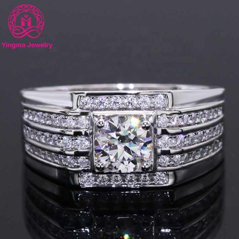 Luxury 1ct moissanite men rings VVS white D carify wedding engagement ring white gold plating 925 silver ring for men