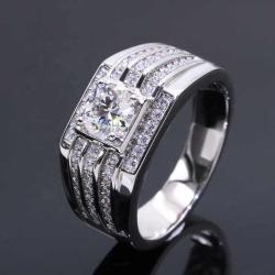 Luxury 1ct moissanite men rings VVS white D carify wedding engagement ring white gold plating 925 silver ring for men