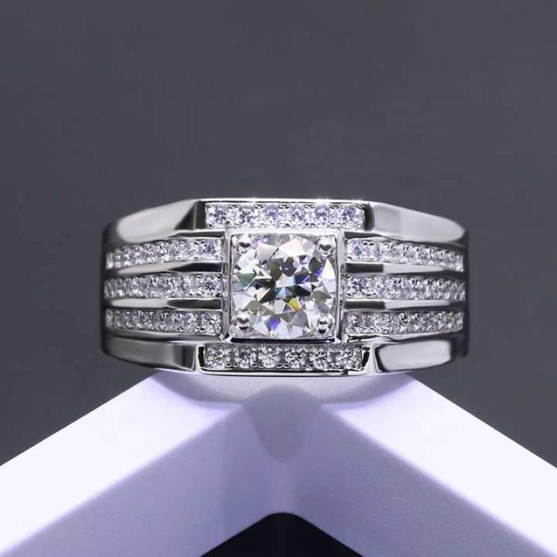 Luxury 1ct moissanite men rings VVS white D carify wedding engagement ring white gold plating 925 silver ring for men