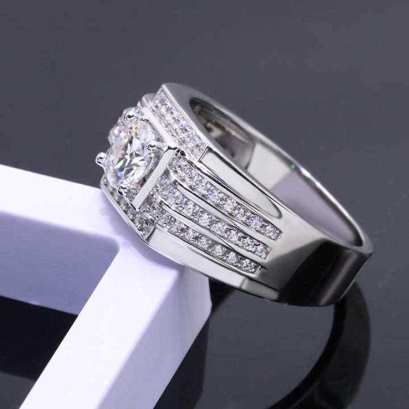 Luxury 1ct moissanite men rings VVS white D carify wedding engagement ring white gold plating 925 silver ring for men