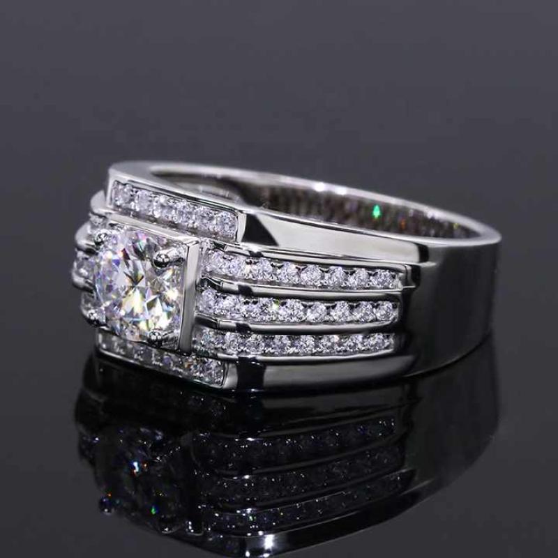 Luxury 1ct moissanite men rings VVS white D carify wedding engagement ring white gold plating 925 silver ring for men