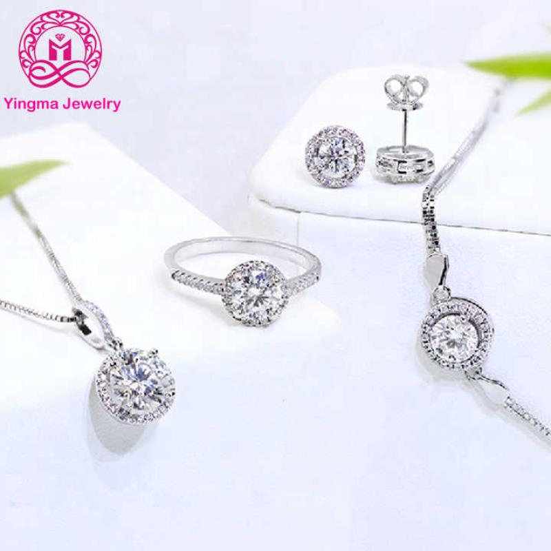 2ct  moissanite jewelry round shape moissanite 18k gold plated 925 silver women jewelry set moissanite