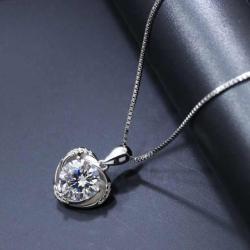 1.5 carat heart shape moissanite pendant necklace with round cut white D VVS GRA moissanite silver 925 gold plated necklace