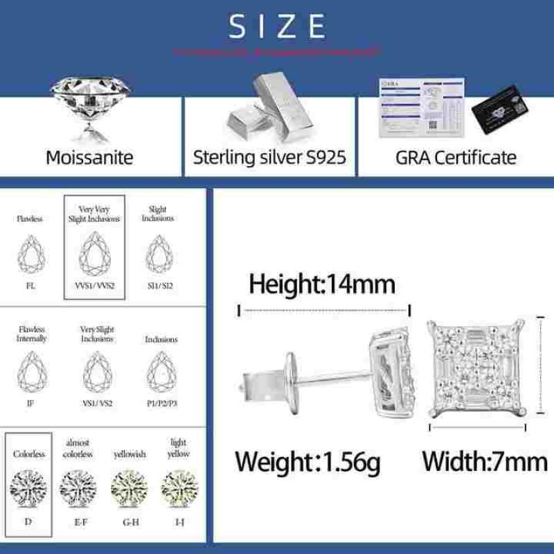 925 Sterling Silver  Earring Iced Out Lab Moissanite Certified Stud Earring