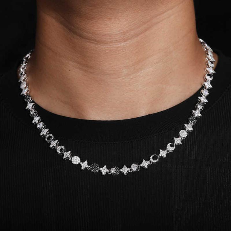 8mm Vvs Moissanite Pass Diamond Test Sun Star Moon Chain 925 Silver Fine Jewelry Necklace