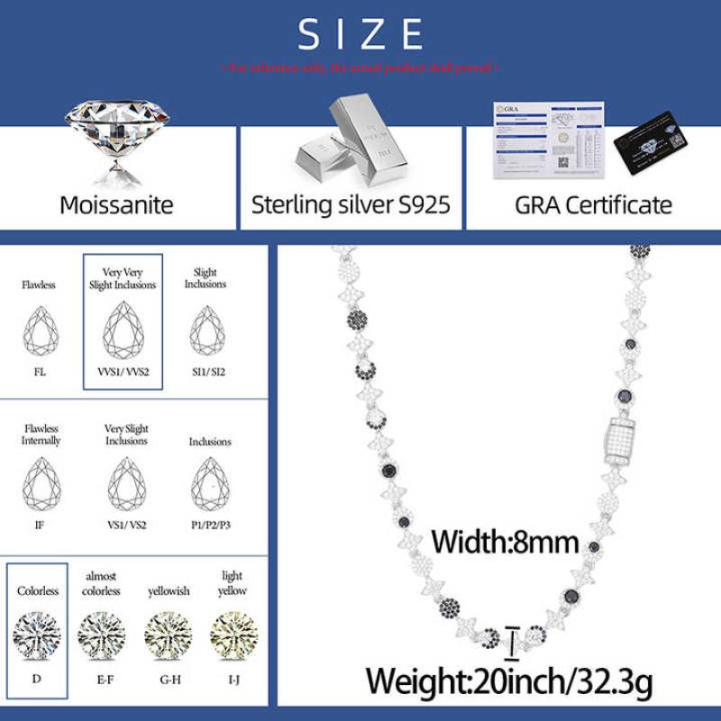 8mm Vvs Moissanite Pass Diamond Test Sun Star Moon Chain 925 Silver Fine Jewelry Necklace