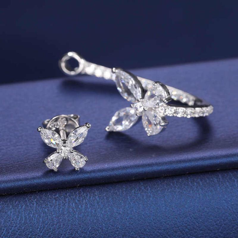 Butterfly Earring 925 Solid Silver Lab Grown Moissanite Pear Cut Diamond Earring