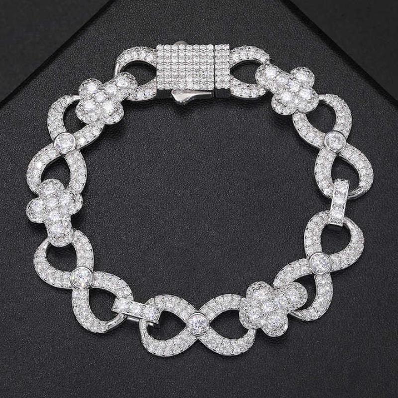 12mm Sterling Silver 925 Iced Out VVS Moissanite Diamond Infinitely Cross Bracelet