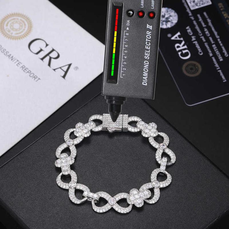 12mm Sterling Silver 925 Iced Out VVS Moissanite Diamond Infinitely Cross Bracelet