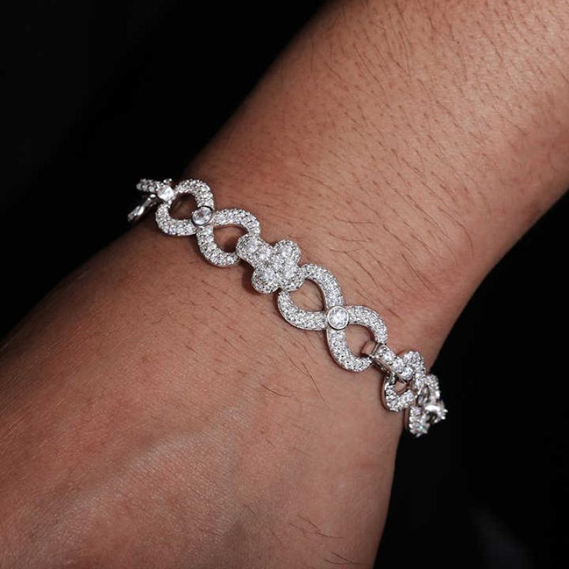 12mm Sterling Silver 925 Iced Out VVS Moissanite Diamond Infinitely Cross Bracelet