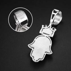 925 Sterling Silver VVS  Diamond Iced Out Crown Hamsa Hand Pendant For Men Women