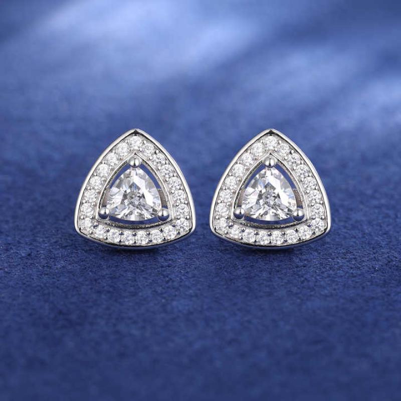 Triangle Stud Earring 925 Sterling Silver Vvs D Color Moissanite Geometric Triangle Earring