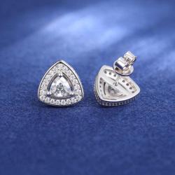 Triangle Stud Earring 925 Sterling Silver Vvs D Color Moissanite Geometric Triangle Earring