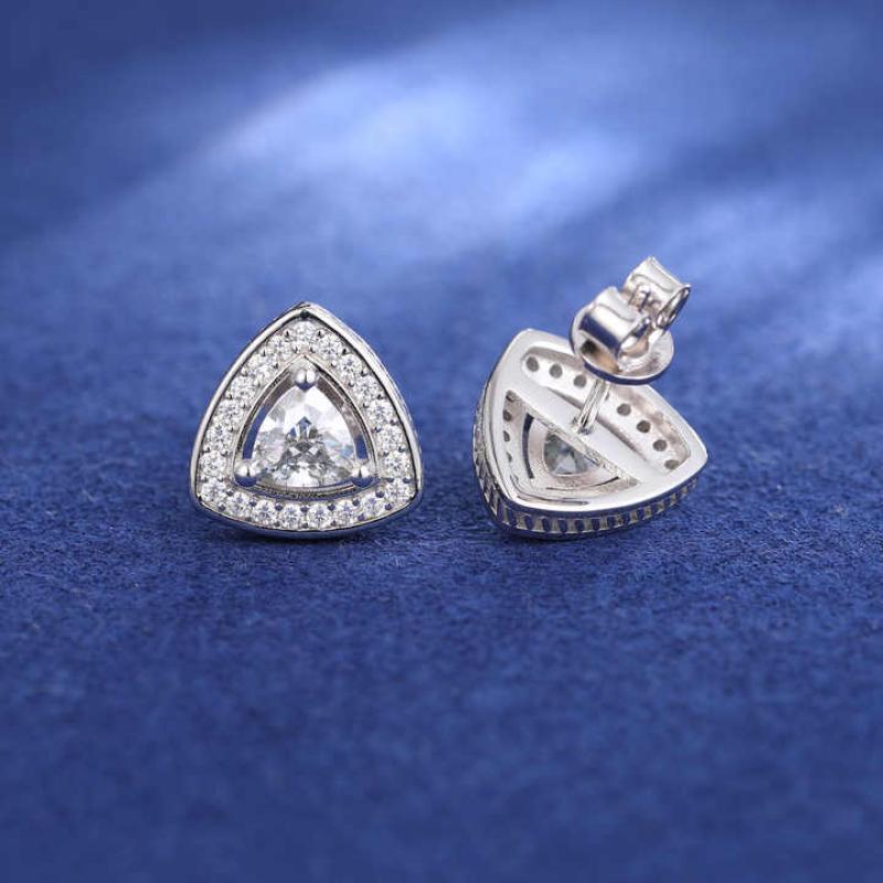 Triangle Stud Earring 925 Sterling Silver Vvs D Color Moissanite Geometric Triangle Earring