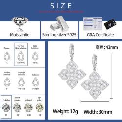 Earrings 925 Sterling Silver VVS Moissanite Spade Flower Drop Earrings