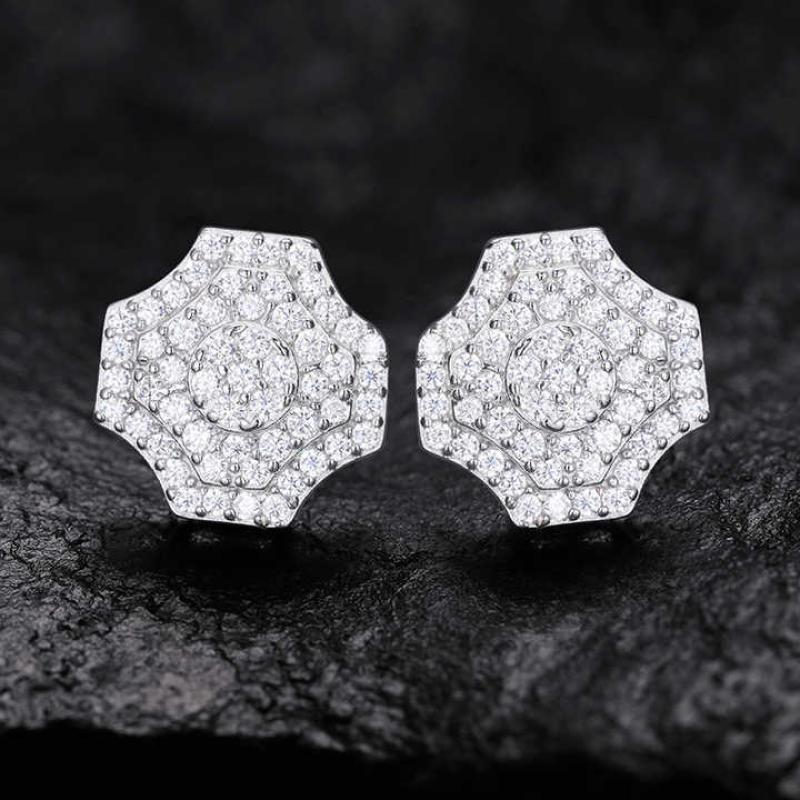 Luxury 925 Sterling Silver Earring New Style Rust Proof Moissanite Diamond Geometric Stud Earrings