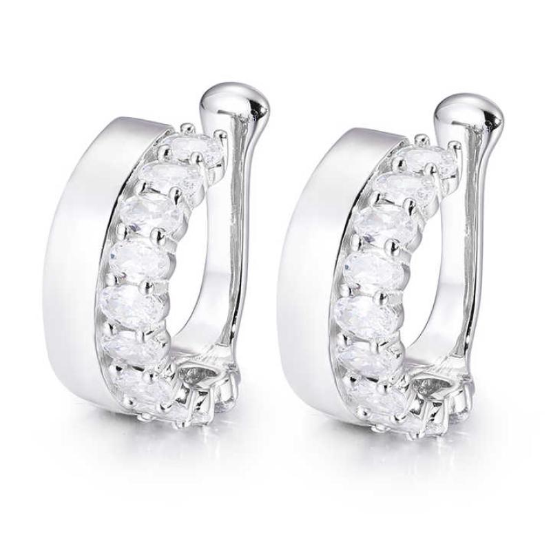 925 Sterling Silver White Gold Oval Moissanite Cuff Earring Iced Out Diamond Cuff Earring