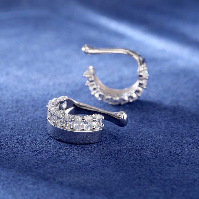 925 Sterling Silver White Gold Oval Moissanite Cuff Earring Iced Out Diamond Cuff Earring