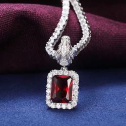 Originality 925 Sterling Silver VVS D Color Moissanite Radiant Cut Red Zircon Dragon Head Clasp Trendy Pendant