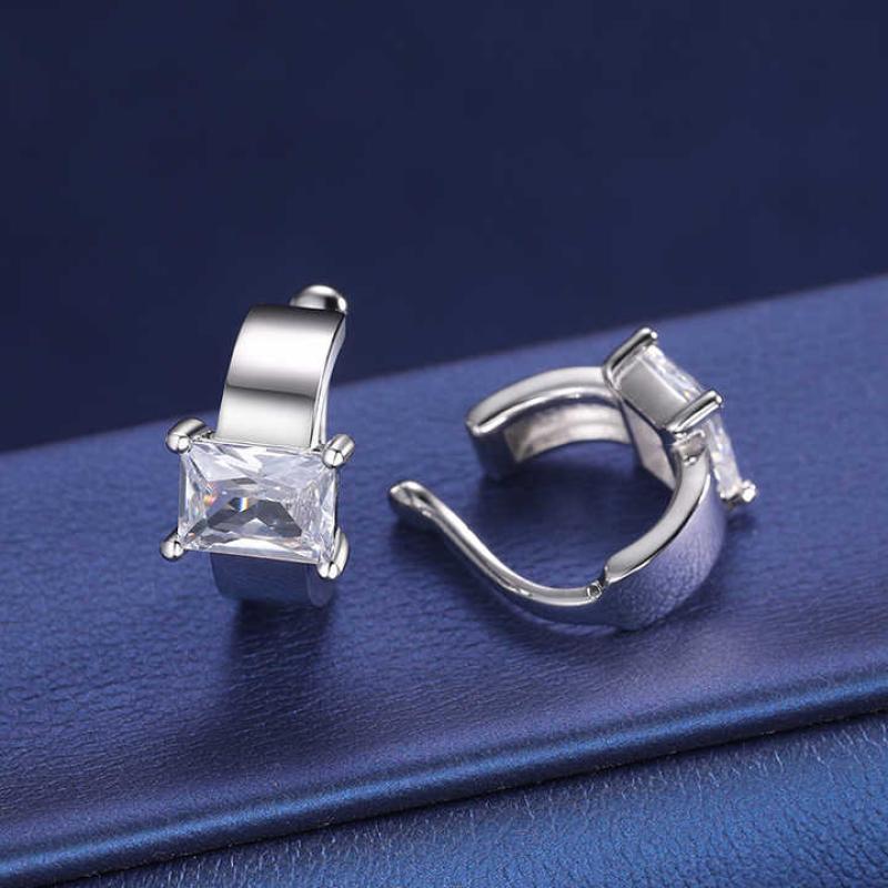 925 Sterling Silver Radiant Cut Moissanite Cuff Earring