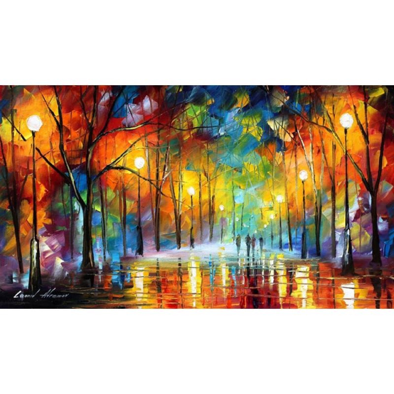 Gallery value USD19600 4 FRIENDS IN THE FOG - PALETTE KNIFE Oil Painting On Canvas By Leonid Afremov