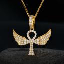 925 Solid Silver Iced Out Moissanite Wing Ankh Cross Pendant Necklace