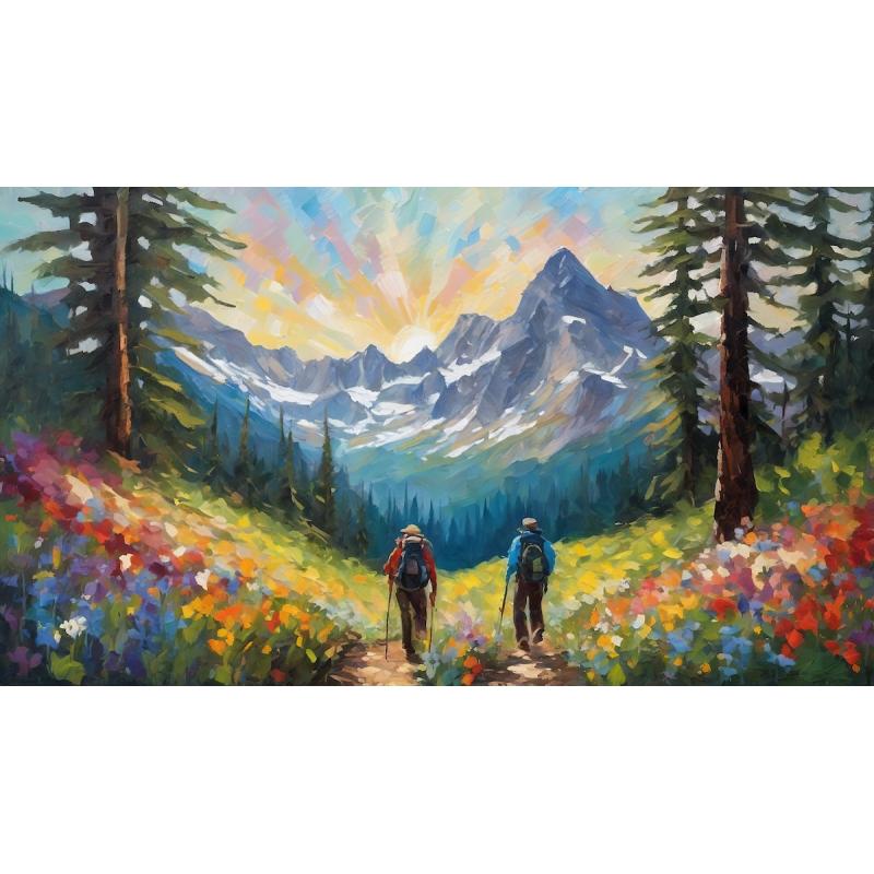 Gallery value USD18800 HIKING EXPEDITION - PALETTE KNIFE Oil Painting On Canvas By Leonid Afremov