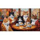 Gallery value USD8900 CATS AT THE CAFE - PALETTE KNIFE Oil Painting On Canvas By Leonid Afremov