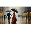 Gallery value USD10800 TORRENTIAL SYMPHONY IN UMBRELLA SHADES - PALETTE KNIFE Oil Painting On Canvas By Leonid Afremov