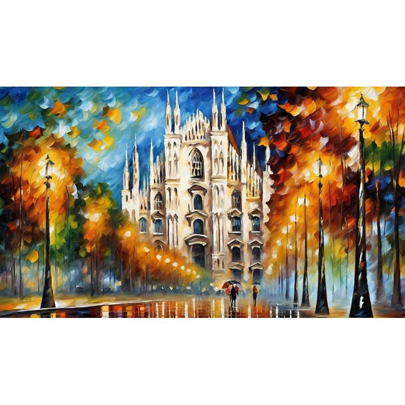 Gallery value USD11700 DUOMO DI MILANO MAJESTY - PALETTE KNIFE Oil Painting On Canvas By Leonid Afremov